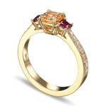 Fancy Vivid Yellow Orange Cushion Diamond and Princess Ruby Side Stone Ring