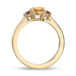 Fancy Vivid Yellow Orange Cushion Diamond and Princess Ruby Side Stone Ring