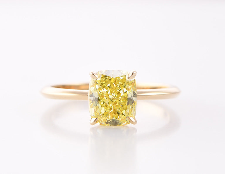 Fancy Intense Yellow Cushion Solitaire Diamond Ring