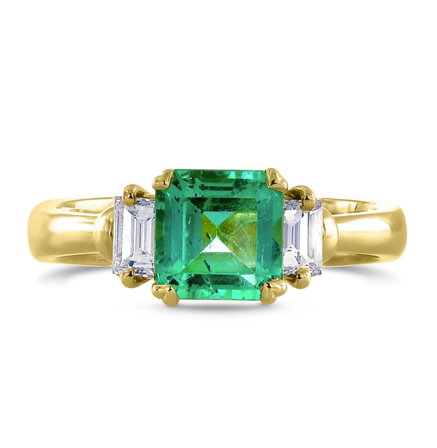 Emerald & Diamond Three Stone Ring