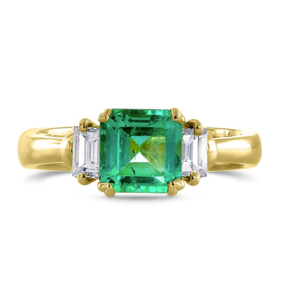 Emerald & Diamond Three Stone Ring