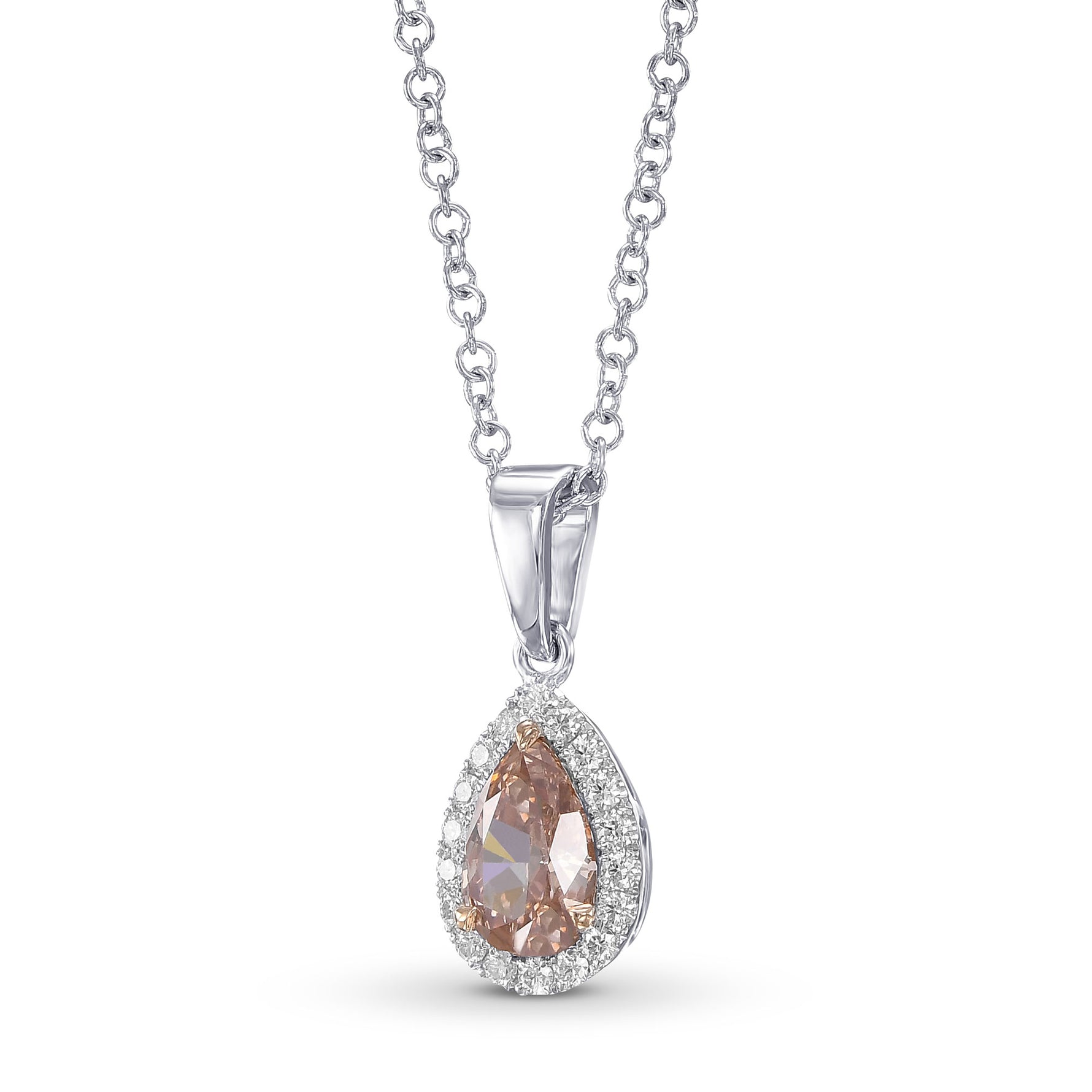 Fancy Brown Pink Pear Halo Diamond Pendant