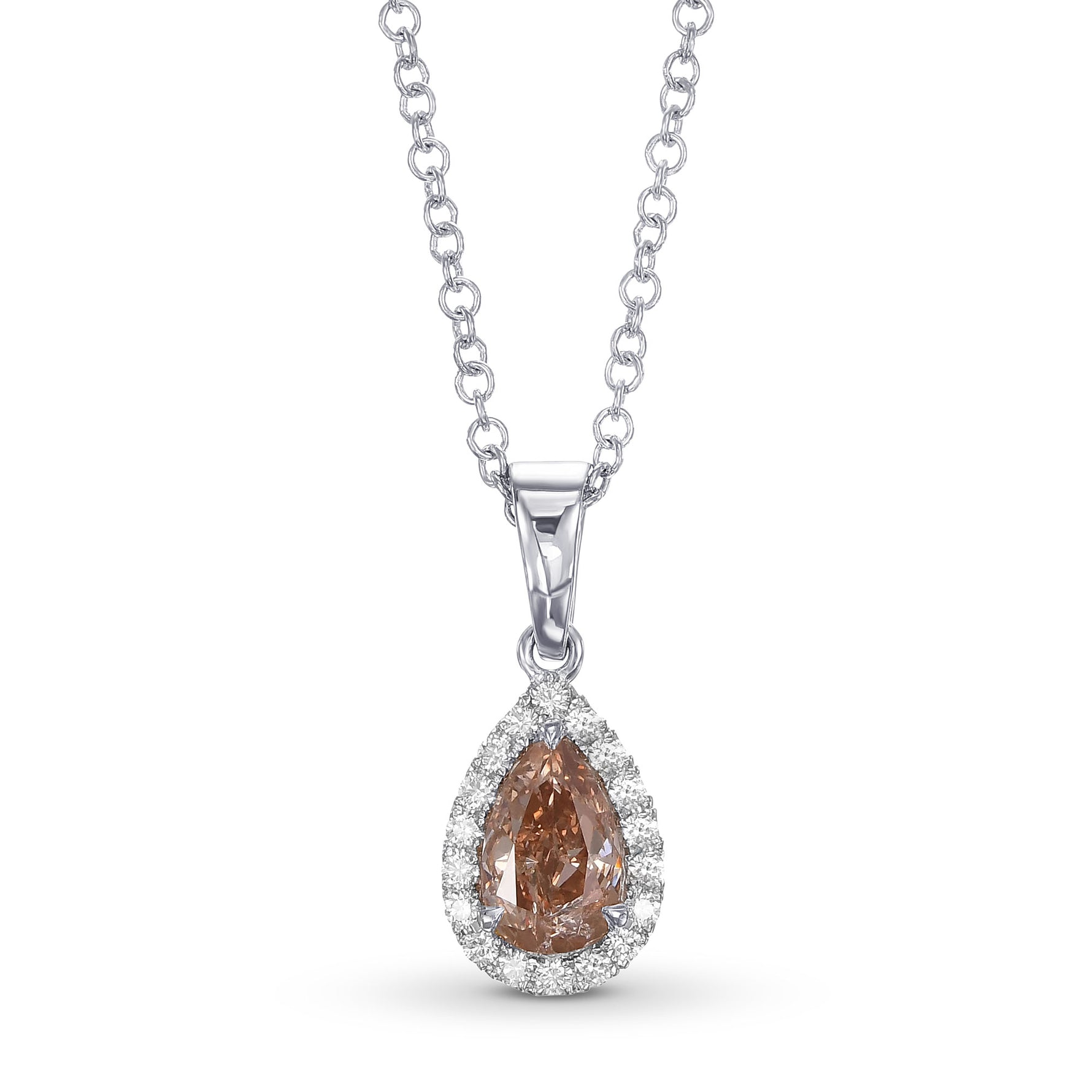 Fancy Brown Pink Pear Halo Diamond Pendant