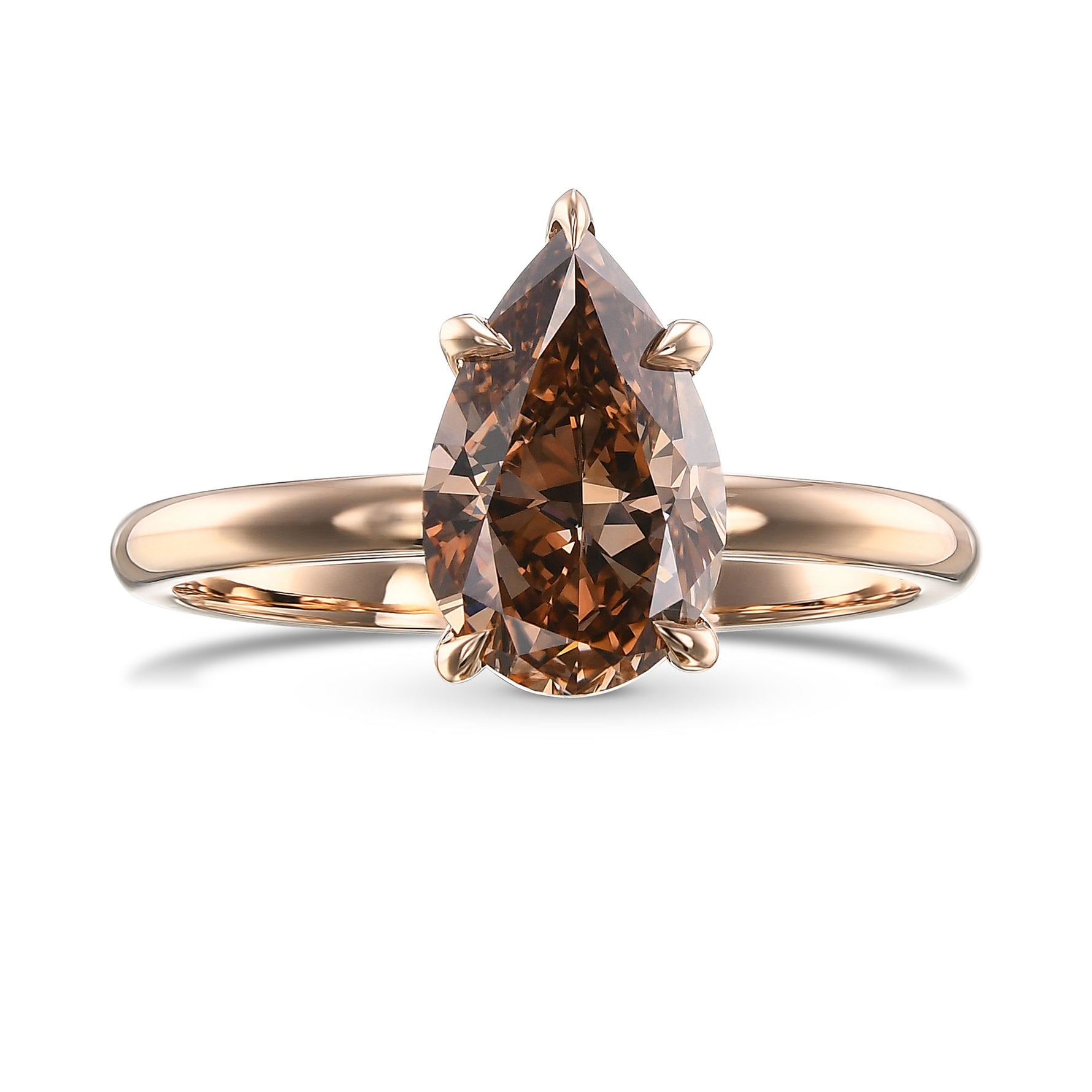 Fancy Dark Orangy Brown Pear Solitaire Diamond Ring
