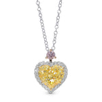 Fancy Light Yellow Heart and Fancy Pink Round Halo Drop Pendant.