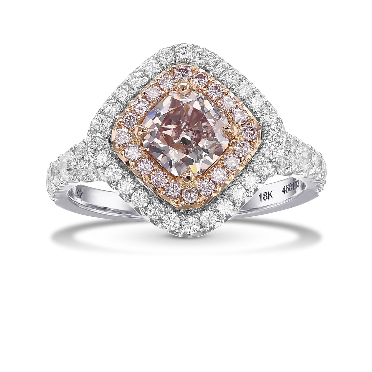 Fancy Brown Pink Cushion Double Halo Diamond Ring