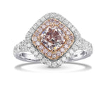 Fancy Brown Pink Cushion Double Halo Diamond Ring