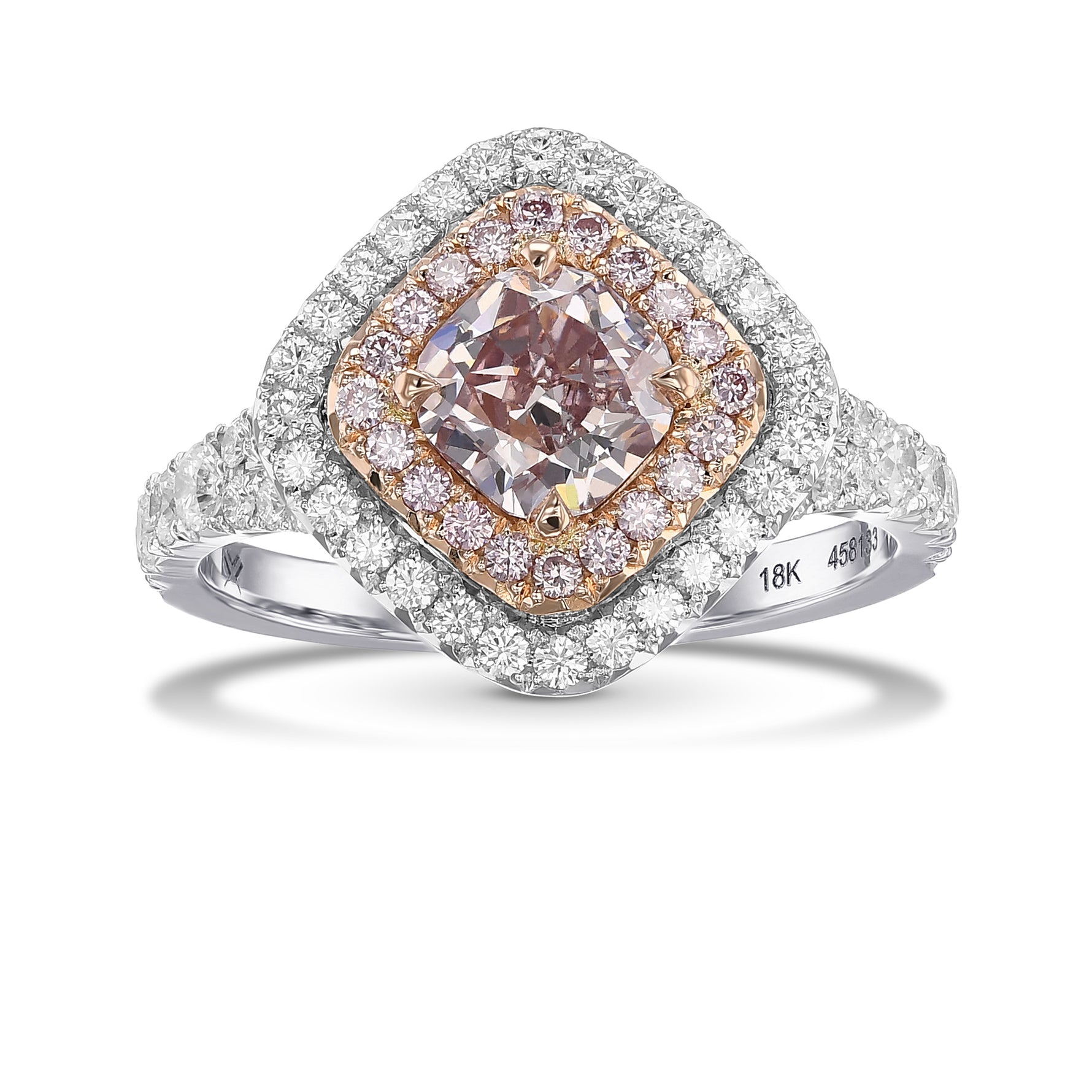 Fancy Brown Pink Cushion Double Halo Diamond Ring