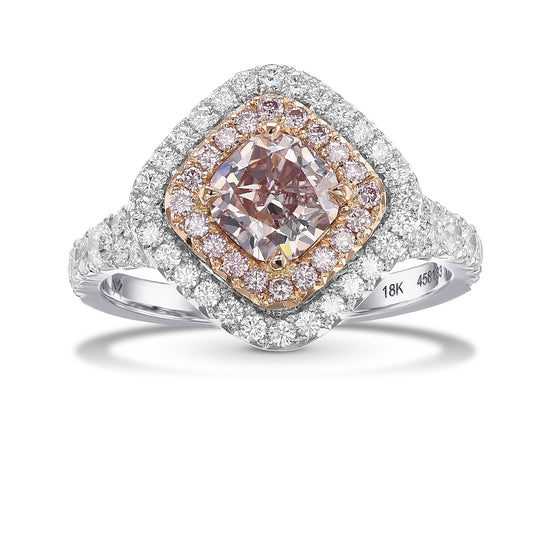 Fancy Brown Pink Cushion Double Halo Diamond Ring