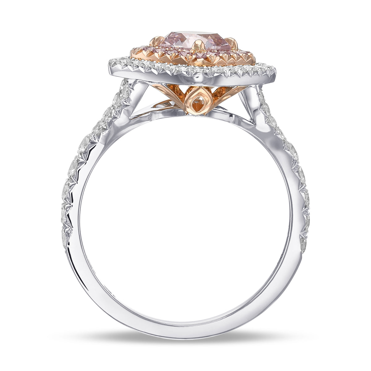 Fancy Brown Pink Cushion Double Halo Diamond Ring