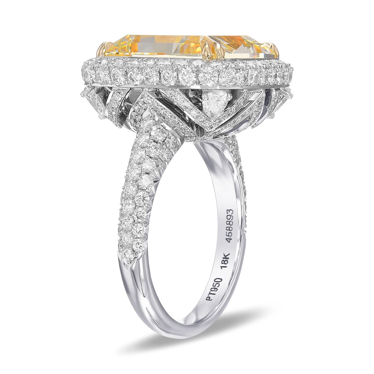 Light Yellow Radiant Halo Diamond Ring