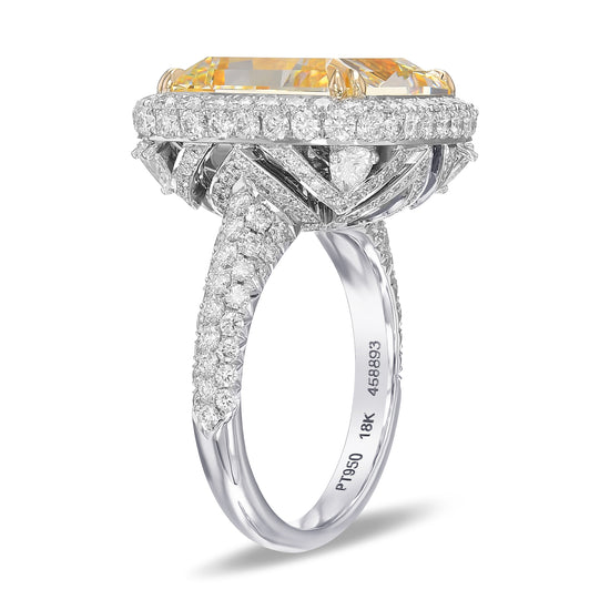 Light Yellow Radiant Halo Diamond Ring