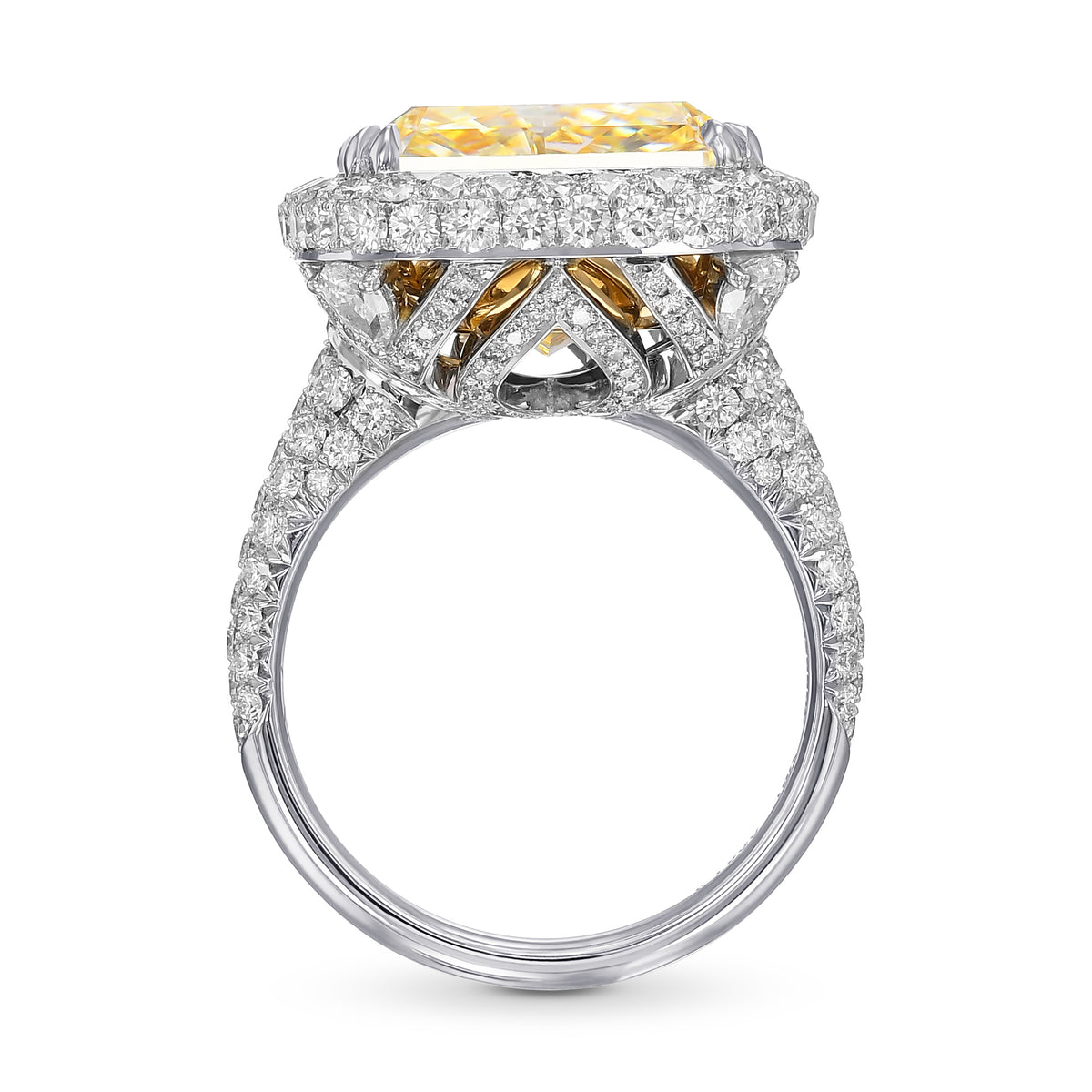 Light Yellow Radiant Halo Diamond Ring