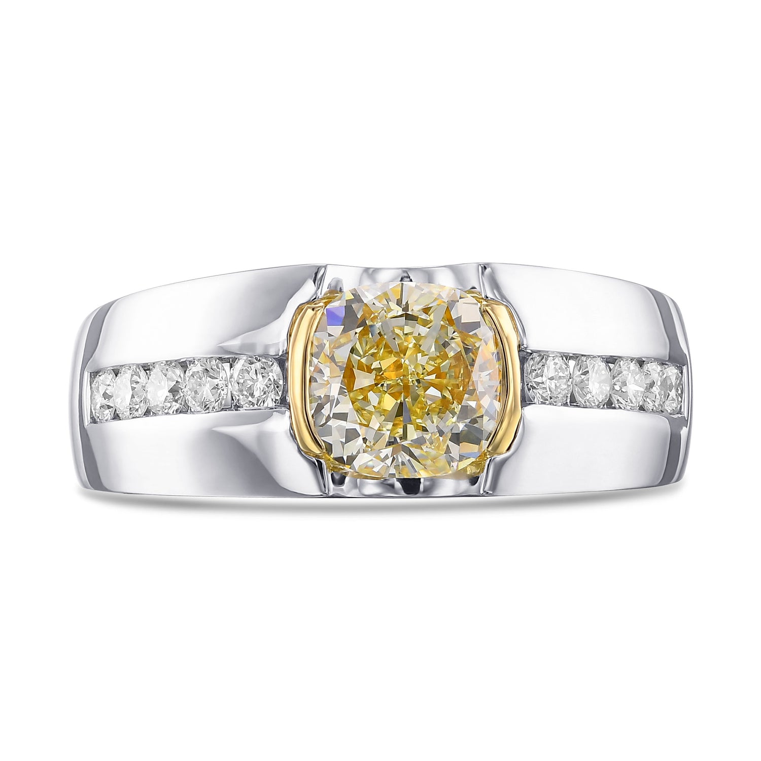 Light Yellow Cushion Diamond Men's Ring