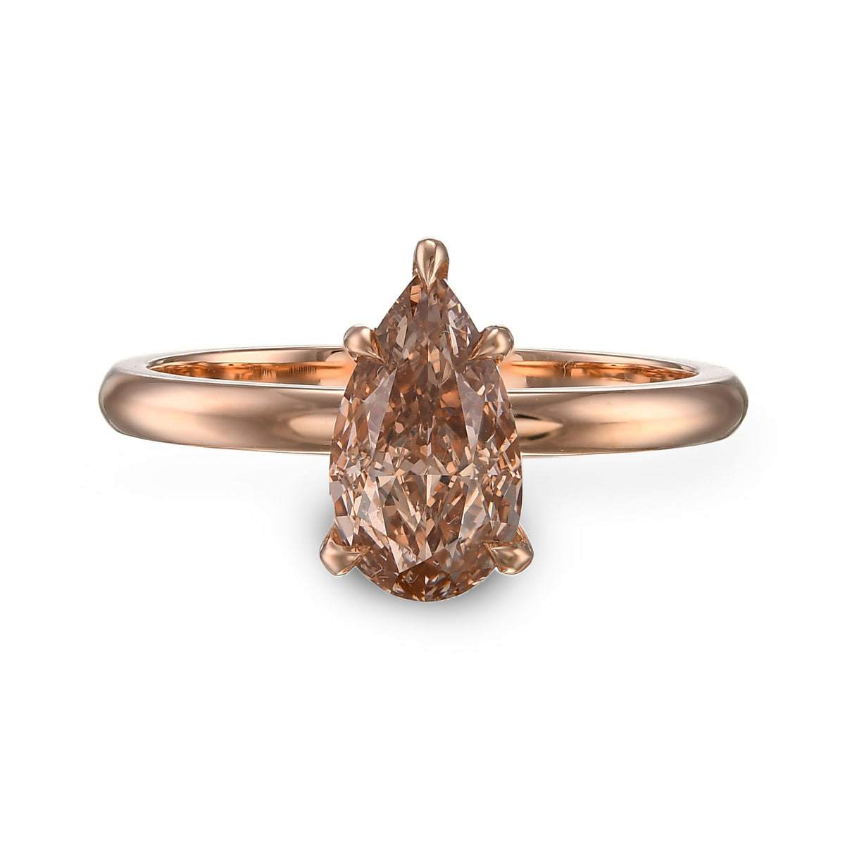 Fancy Brown Orange Pear Diamond Solitaire Ring