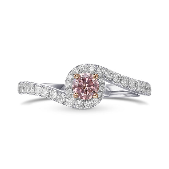 Fancy Orangy Pink Round Cross-over Halo Diamond Ring