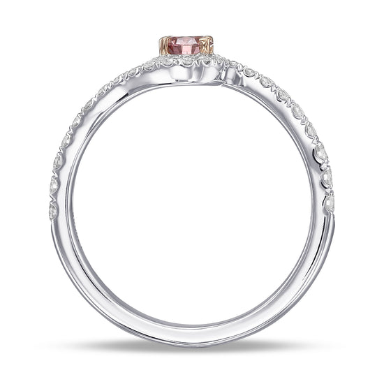 Fancy Orangy Pink Round Cross-over Halo Diamond Ring