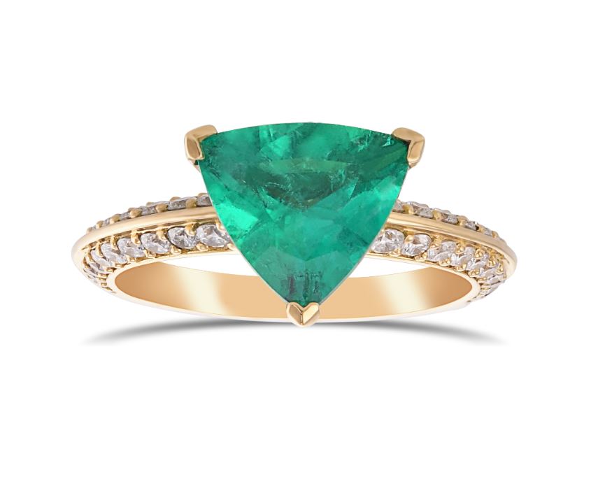 Trilliant Emerald & Diamond Solitaire Ring
