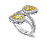 Fancy Vivid Yellow Pear Halo Two Stone Diamond Ring