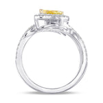 Fancy Vivid Yellow Pear Halo Two Stone Diamond Ring