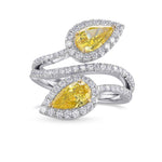 Fancy Vivid Yellow Pear Halo Two Stone Diamond Ring
