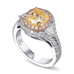 Fancy Light Yellow & Triangle 3-stone Halo Diamond Ring