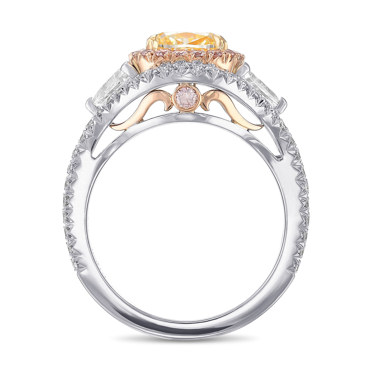 Fancy Light Yellow & Triangle 3-stone Halo Diamond Ring