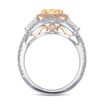Fancy Light Yellow & Triangle 3-stone Halo Diamond Ring