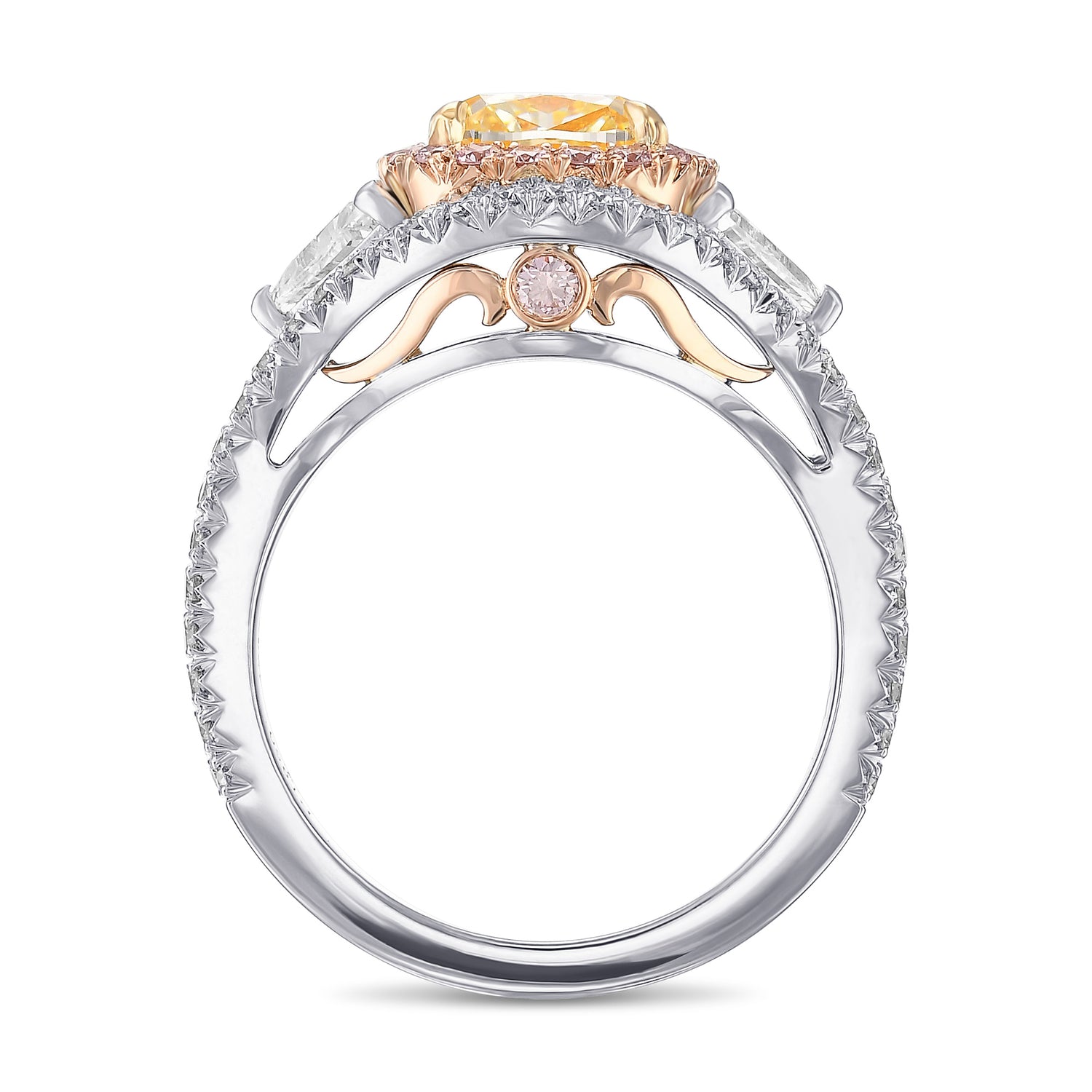 Fancy Light Yellow & Triangle 3-stone Halo Diamond Ring