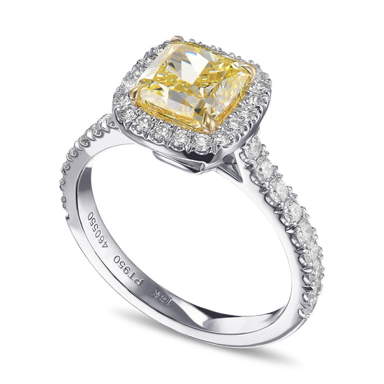 Fancy Yellow Cushion Halo Diamond Ring