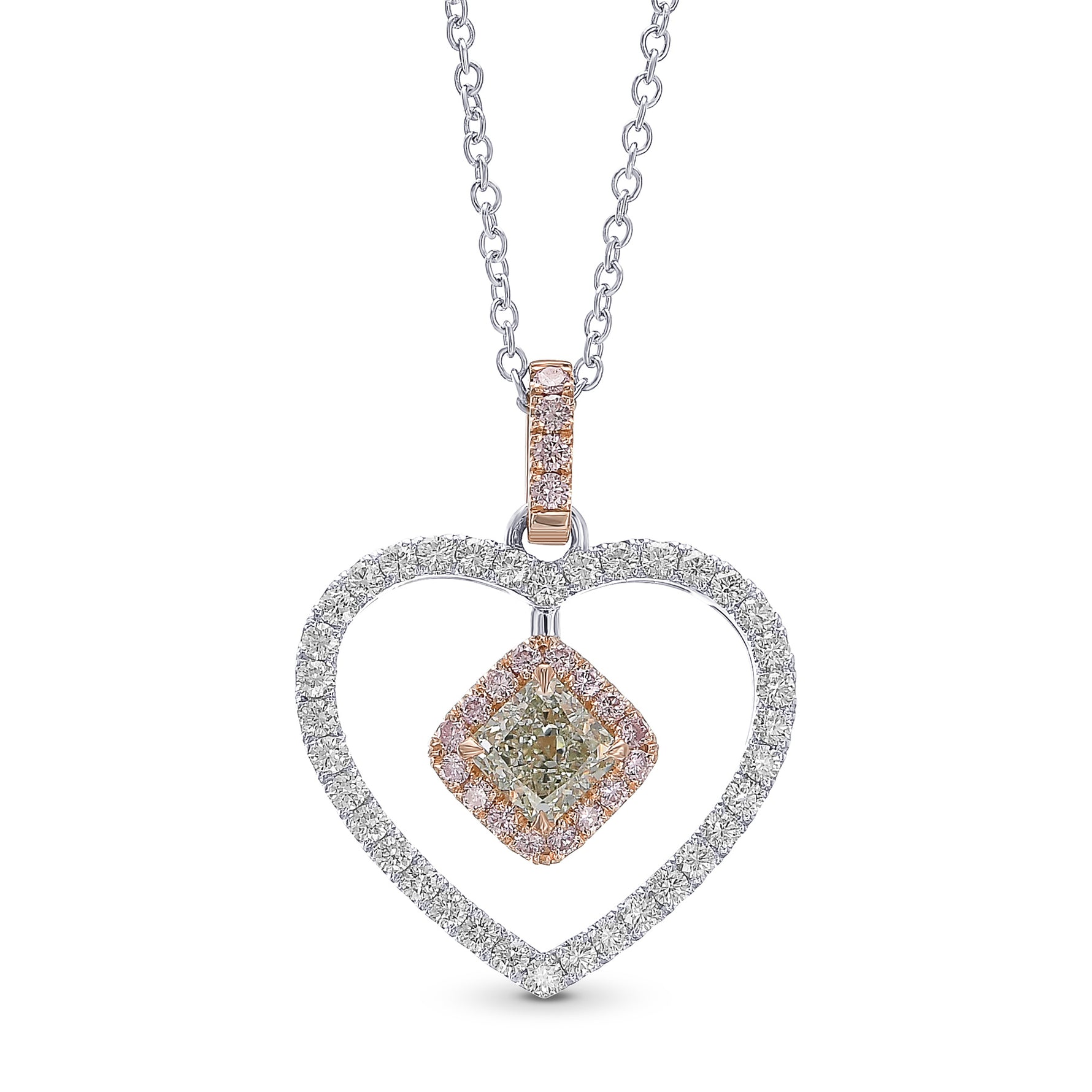 Fancy Green Radiant Double Halo Diamond Pendant