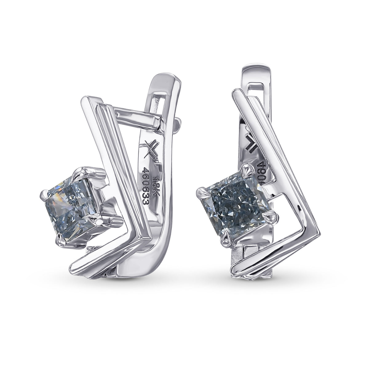 Fancy Intense Blue Radiant Solitaire Diamond Earrings
