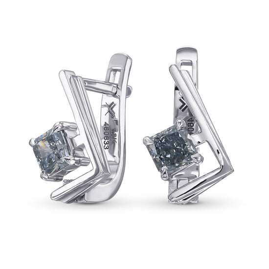 Fancy Intense Blue Radiant Solitaire Diamond Earrings