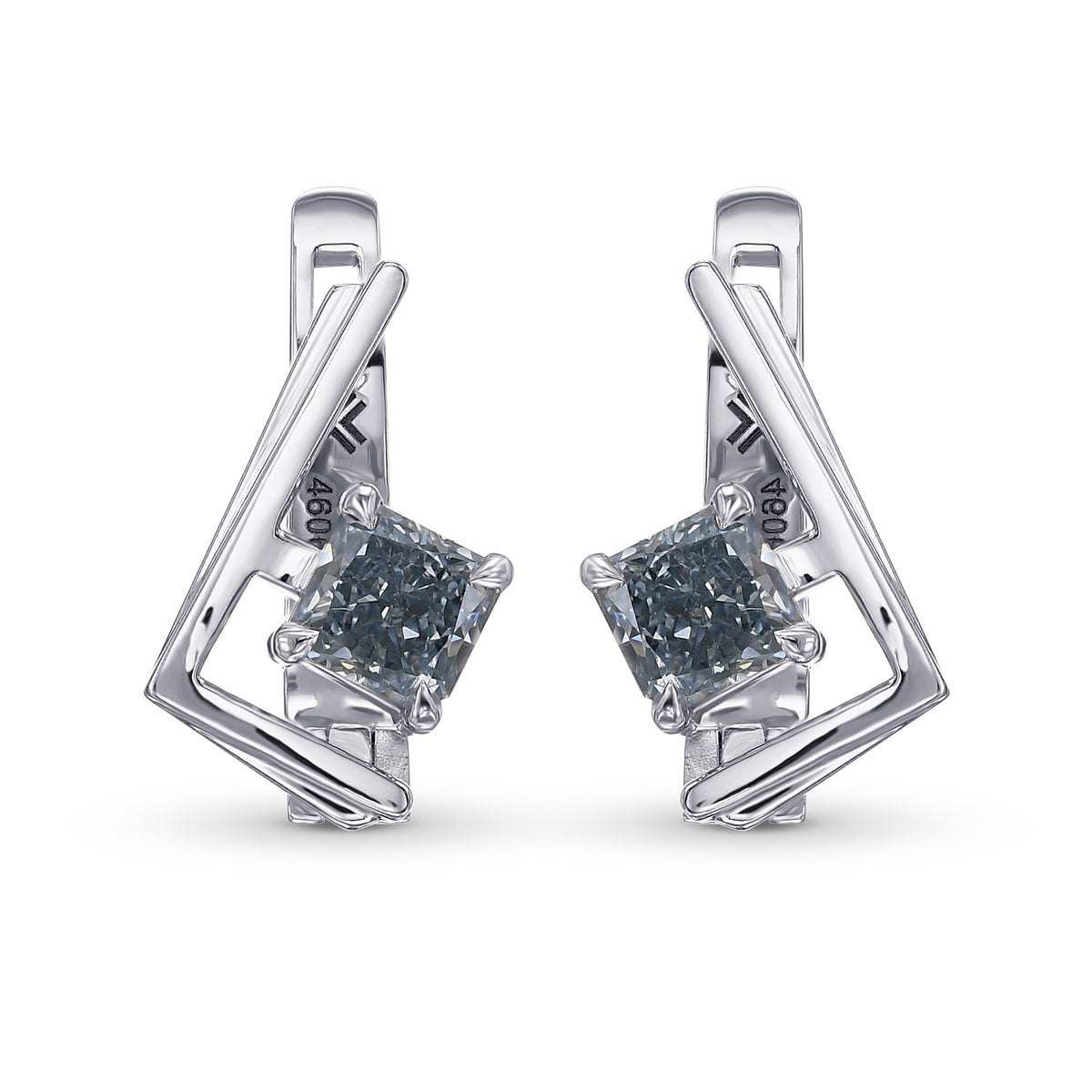 Fancy Intense Blue Radiant Solitaire Diamond Earrings