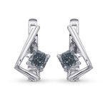 Fancy Intense Blue Radiant Solitaire Diamond Earrings