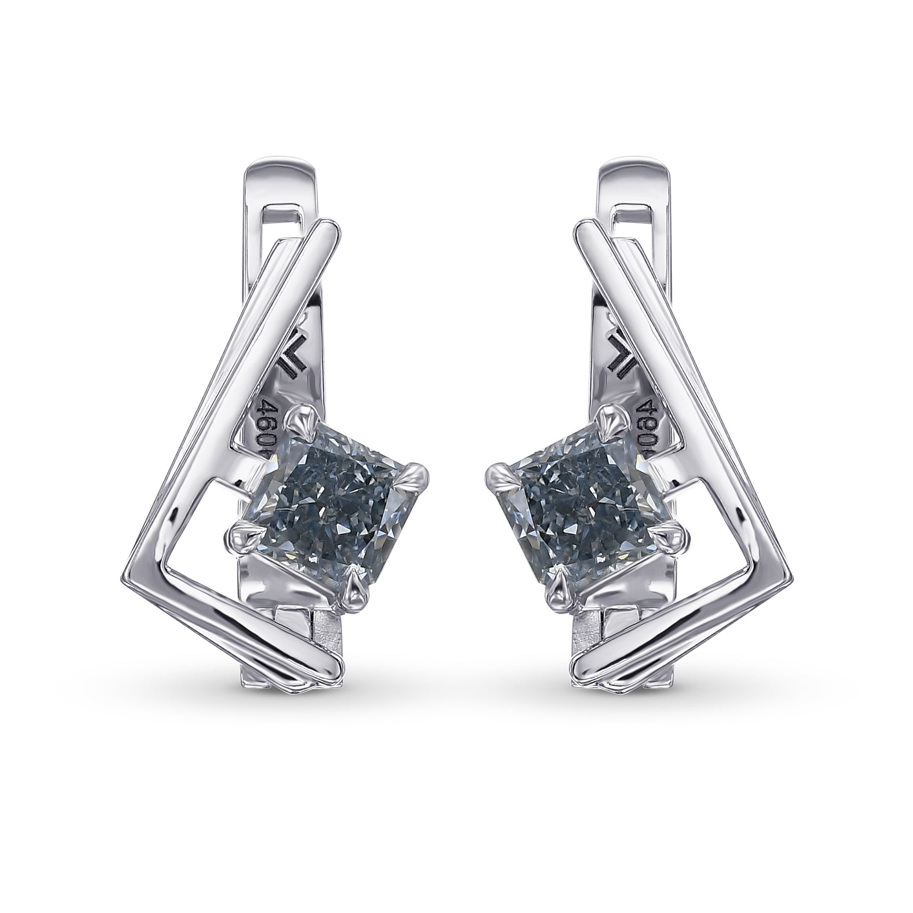 Fancy Intense Blue Radiant Solitaire Diamond Earrings