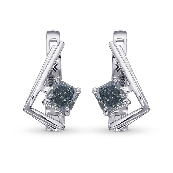 Fancy Intense Blue Radiant Solitaire Diamond Earrings