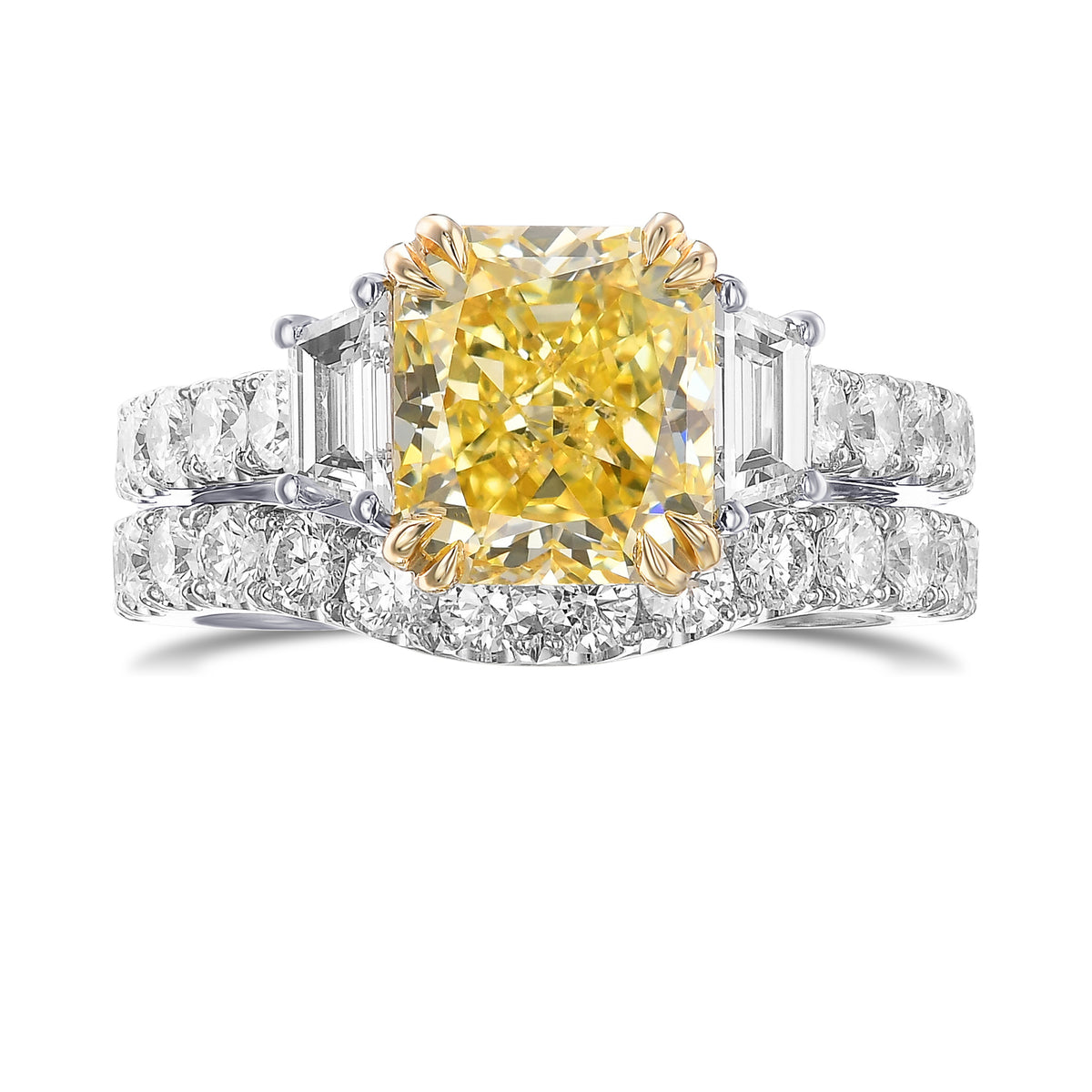 Fancy Intense Yellow Radiant Side Stone Diamond Wedding Set 