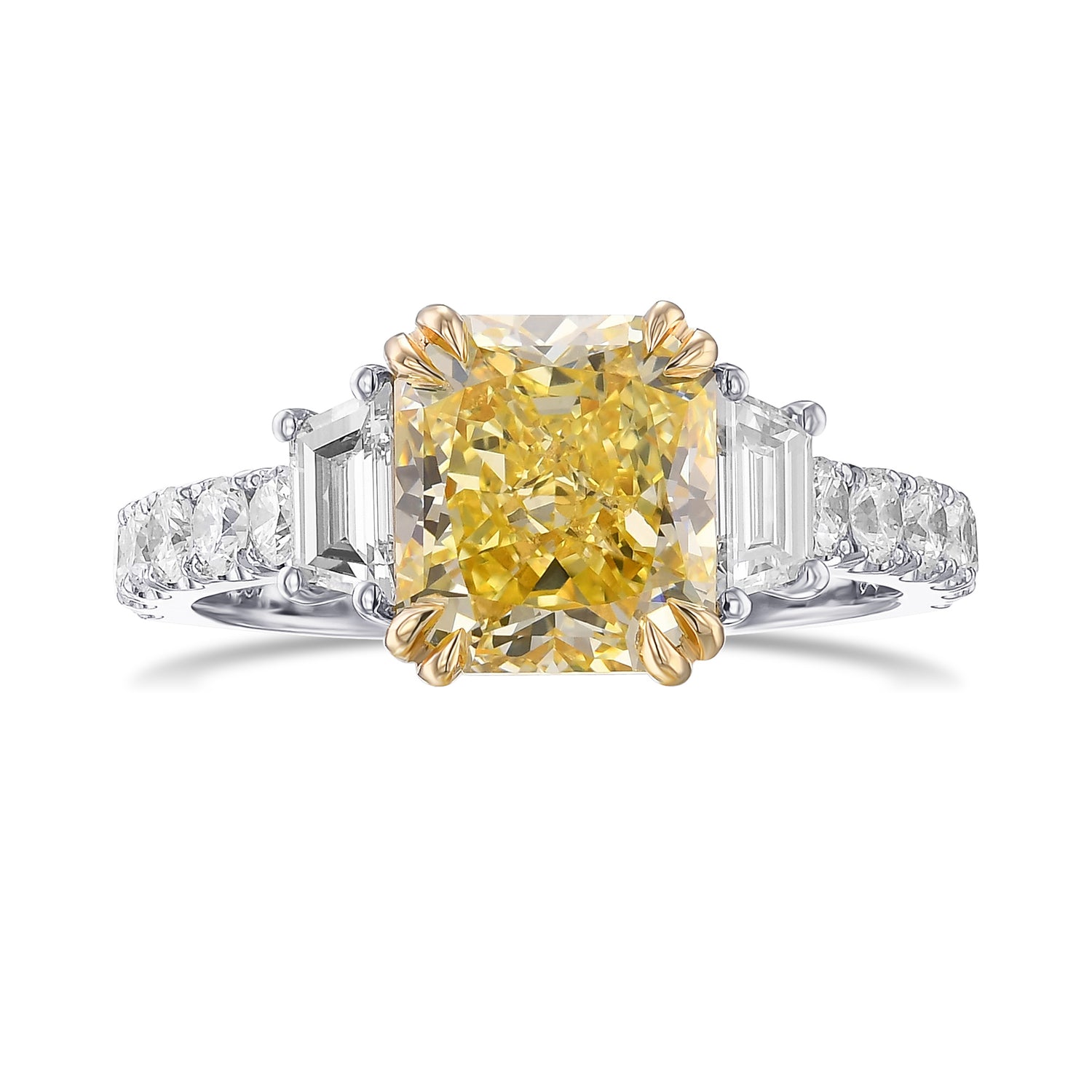 Fancy Intense Yellow Radiant Side Stone Diamond Wedding Set 