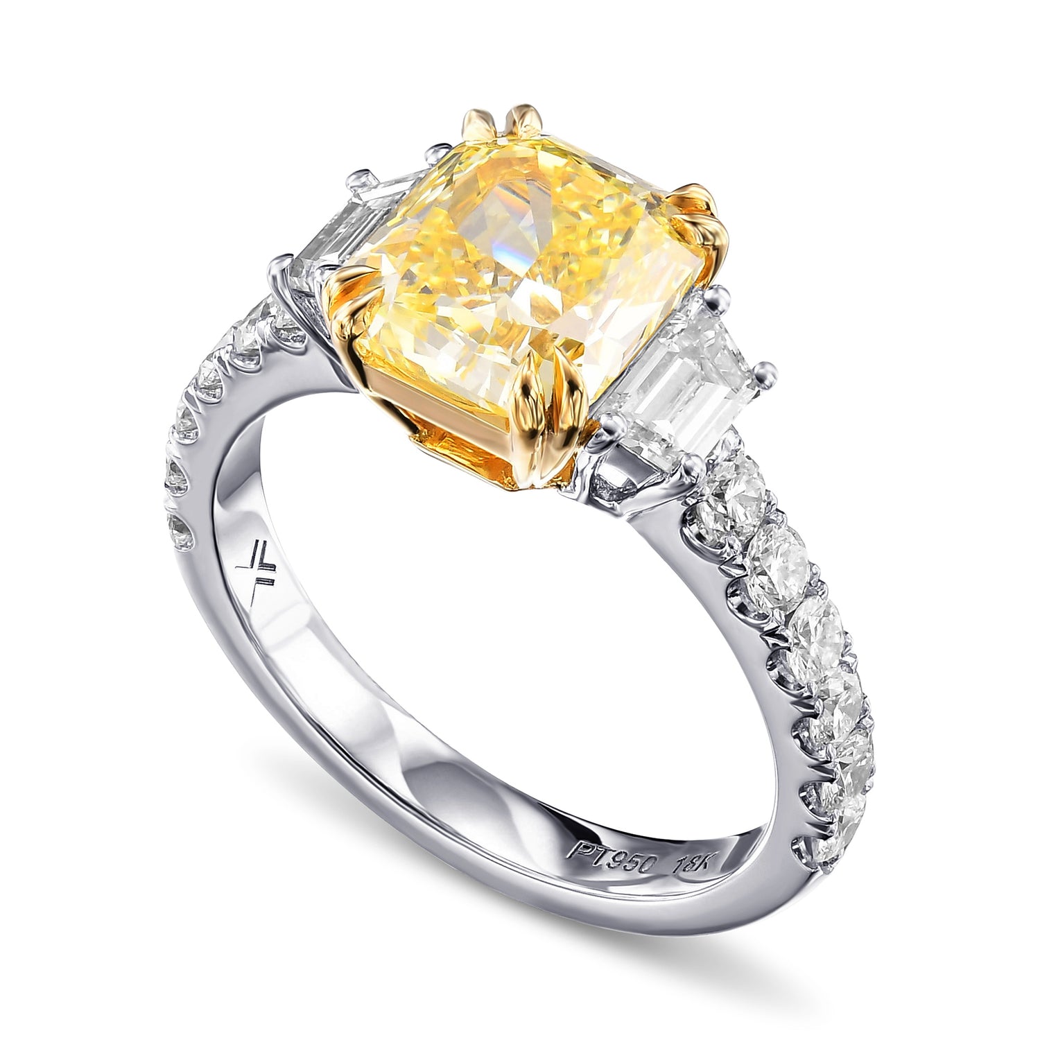Fancy Intense Yellow Radiant Side Stone Diamond Wedding Set 