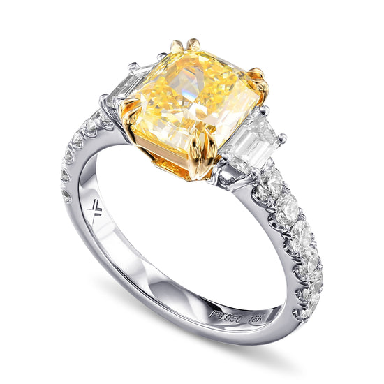 Fancy Intense Yellow Radiant Side Stone Diamond Wedding Set 