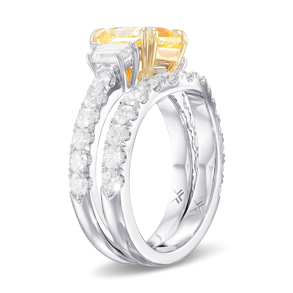Fancy Intense Yellow Radiant Side Stone Diamond Wedding Set 