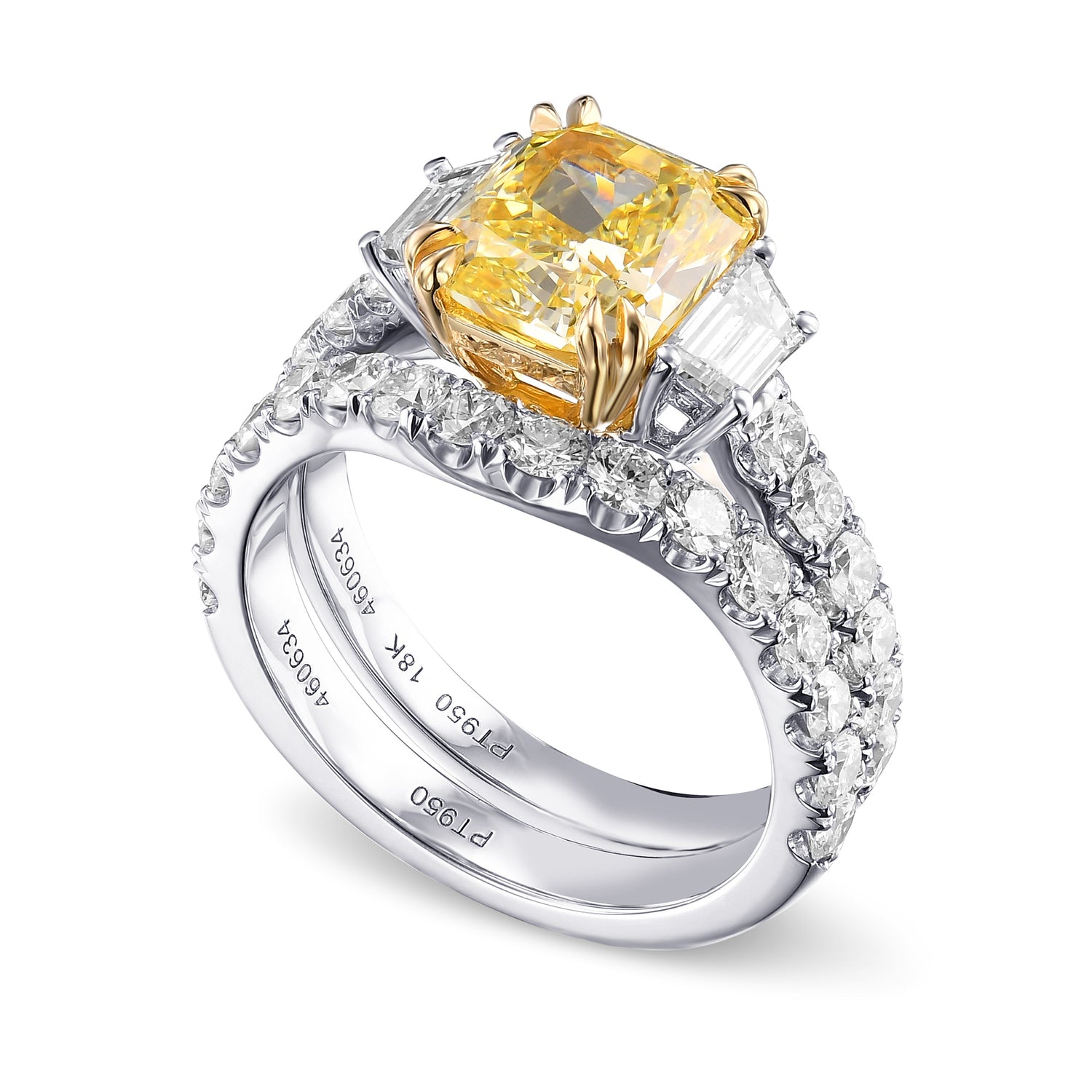 Fancy Intense Yellow Radiant Side Stone Diamond Wedding Set 