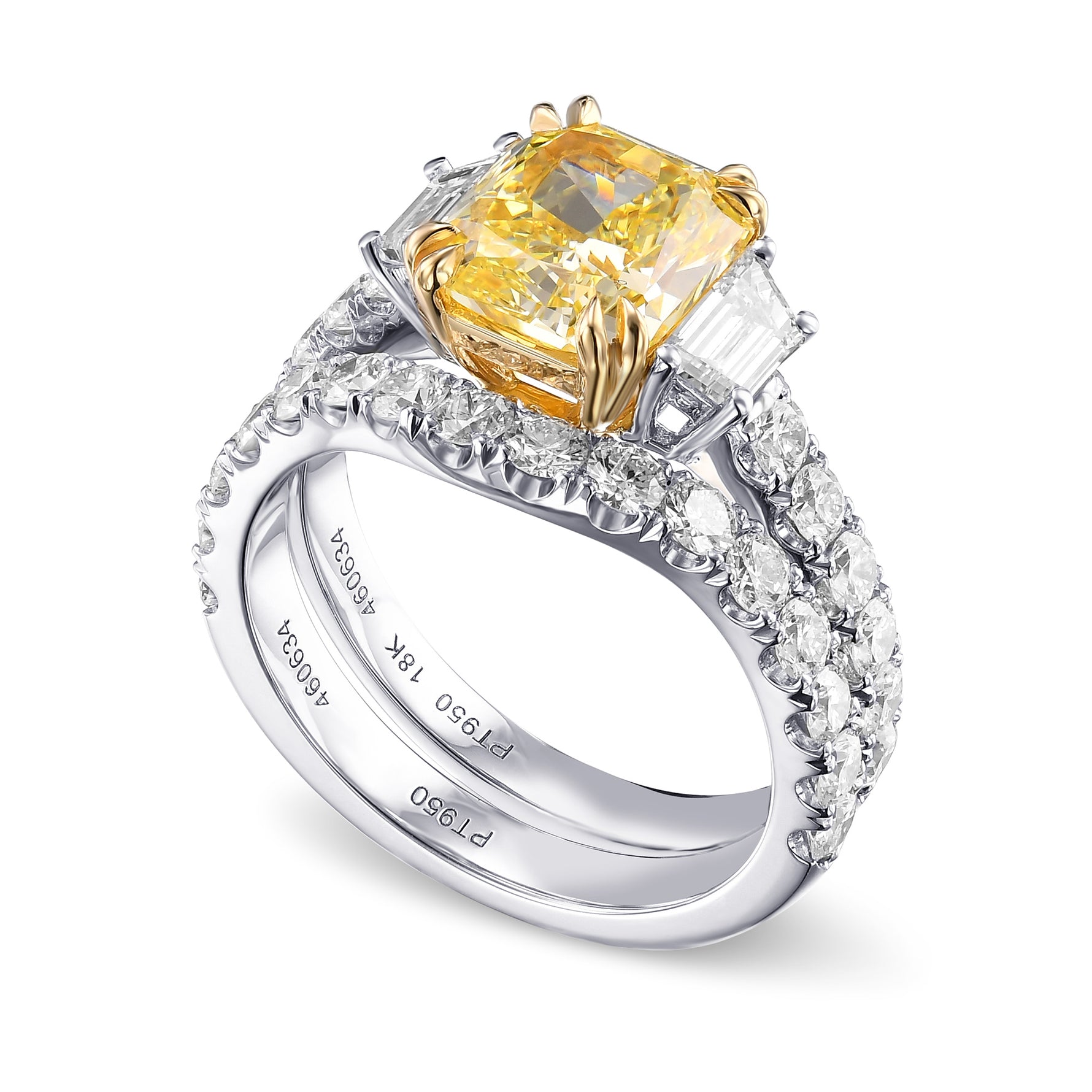 Fancy Intense Yellow Radiant Side Stone Diamond Wedding Set 
