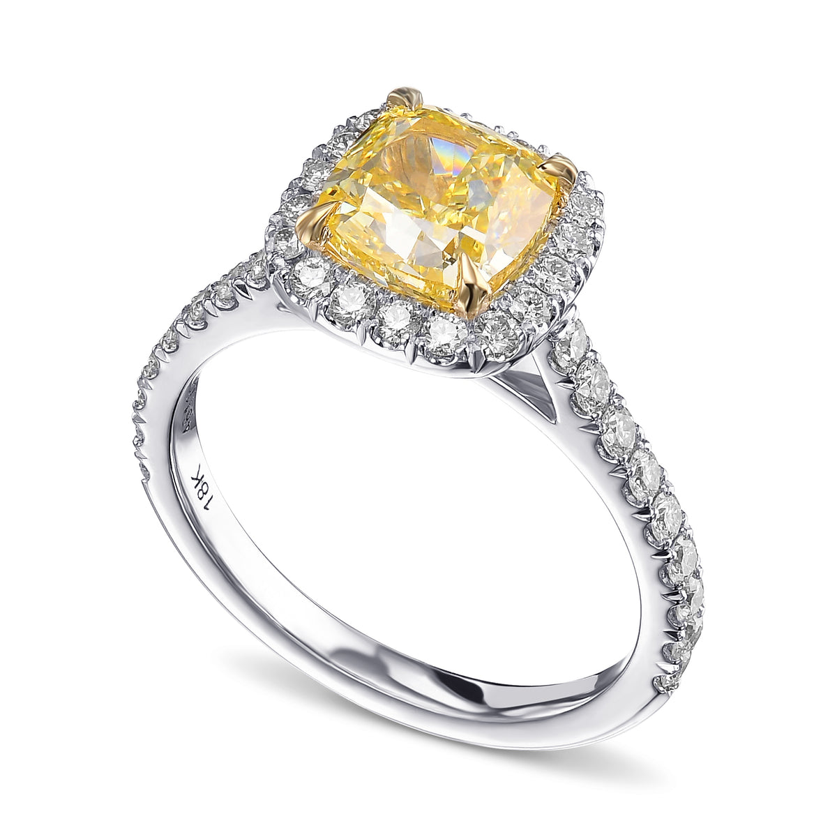 Fancy Intense Yellow Cushion Halo Diamond Ring