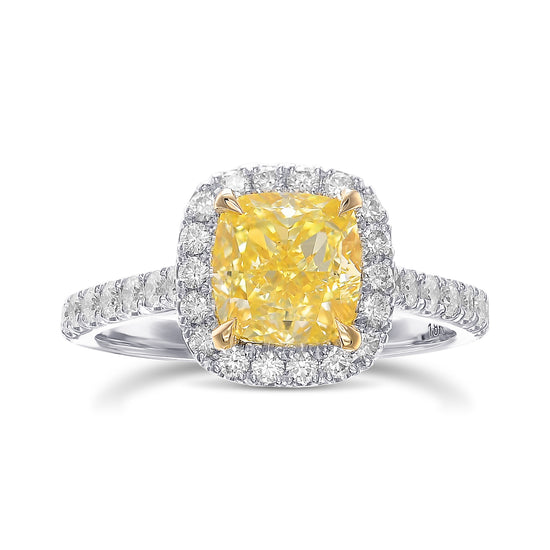 Fancy Intense Yellow Cushion Halo Diamond Ring