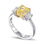 Fancy Intense Yellow Radiant & Half-moon 3 Stone Diamond Ring