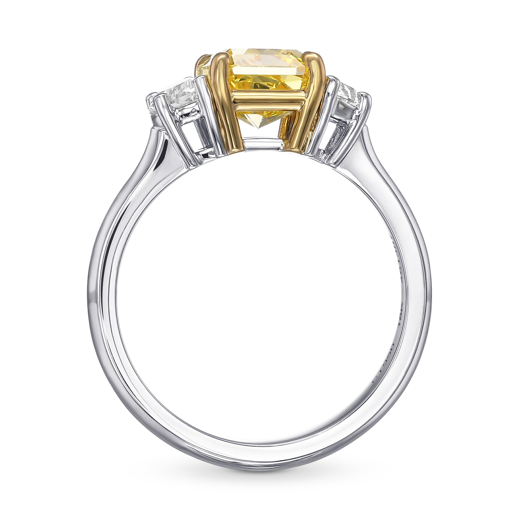 Fancy Intense Yellow Radiant & Half-moon 3 Stone Diamond Ring