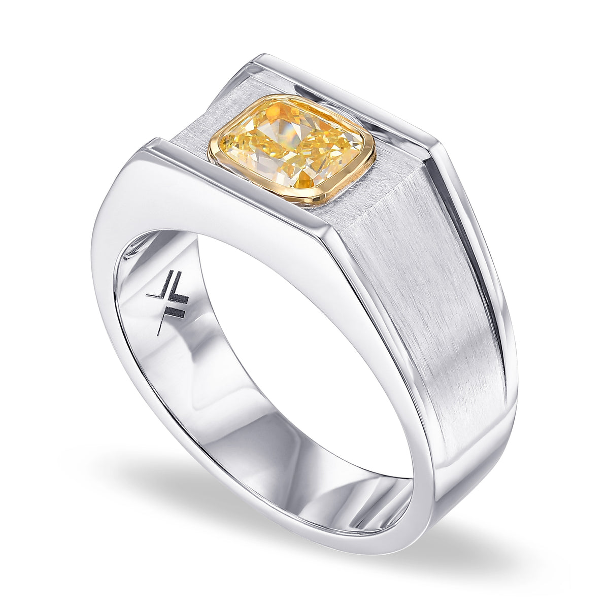 Fancy Yellow Cushion Men's Ring