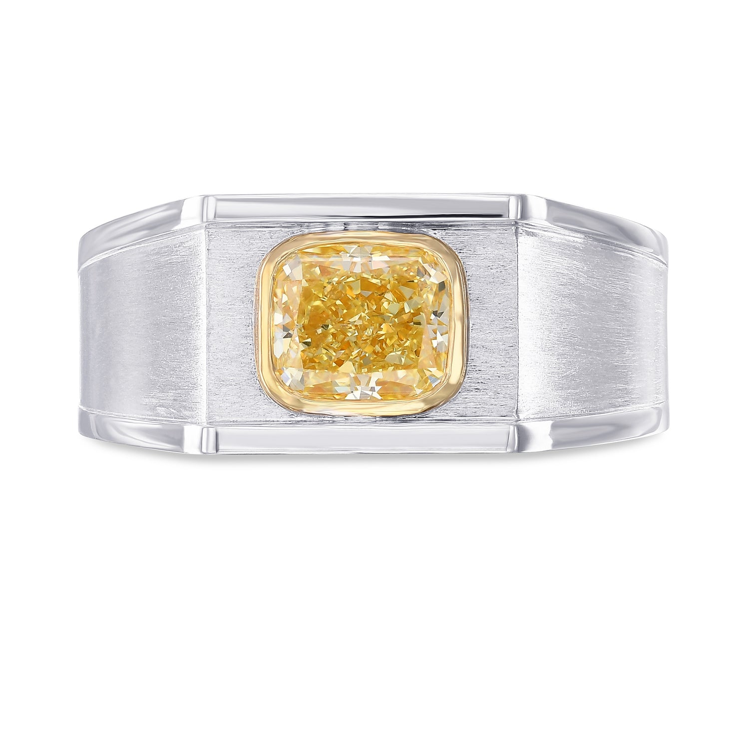 Fancy Yellow Cushion Men's Ring
